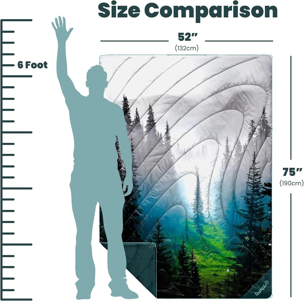 Packable 52”x75” Puffy Camping Blanket - Durable, Water-Resistant for Adventures