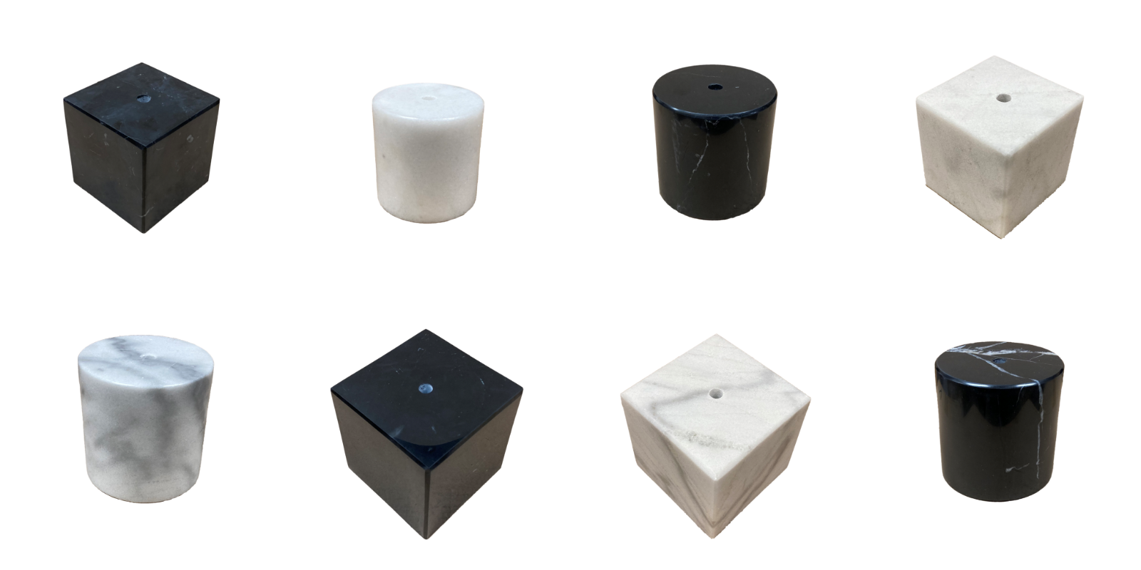 MARBLE LAMP/SCULPTURE BASE-Cube or Cylinder, 4" or 5", Black or White (1 Pc.)