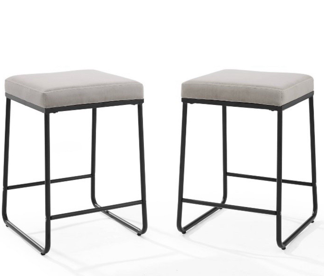 Crosley Set of 2 Beckett Counter Height Barstools Gray: Upholstered Velvet, 24"