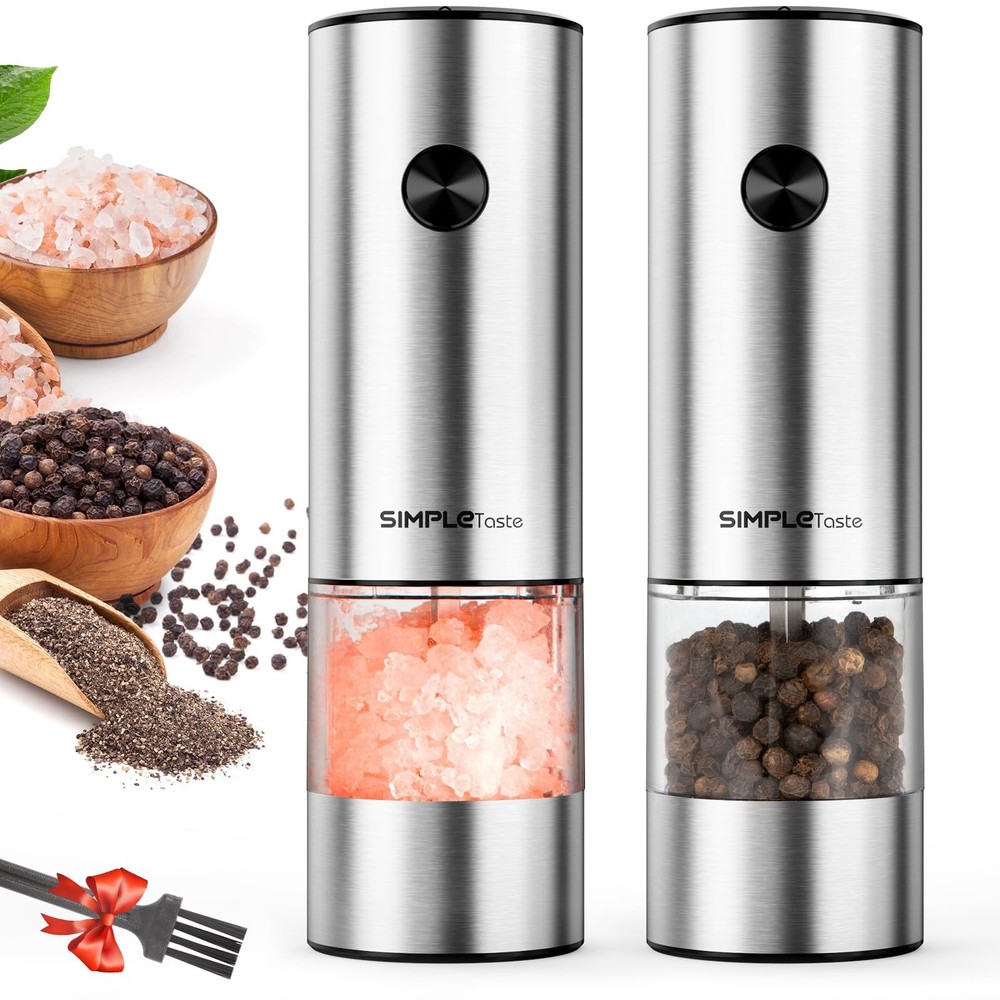 Electric Salt and Pepper Grinder Set with LED Light, Automatic Pepper Mill Sh...