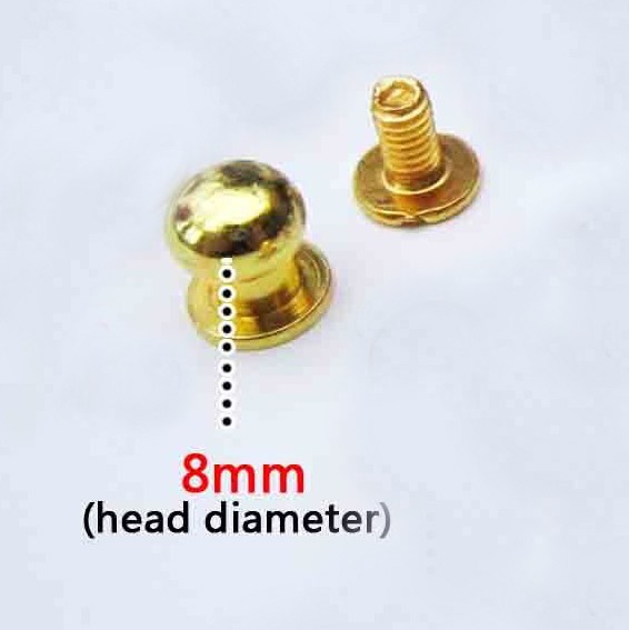 50pcs 8mm Solid Brass Round Head Stud Screwback Leather Bag Screw Nail Rivet
