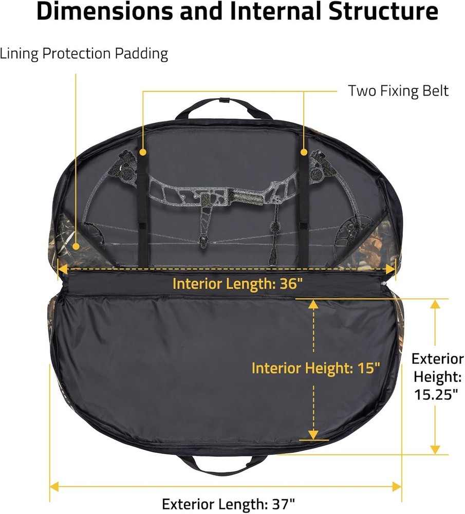 37" Soft Compound Bow Case with Backpack Strap and Arrow Pocket Padding