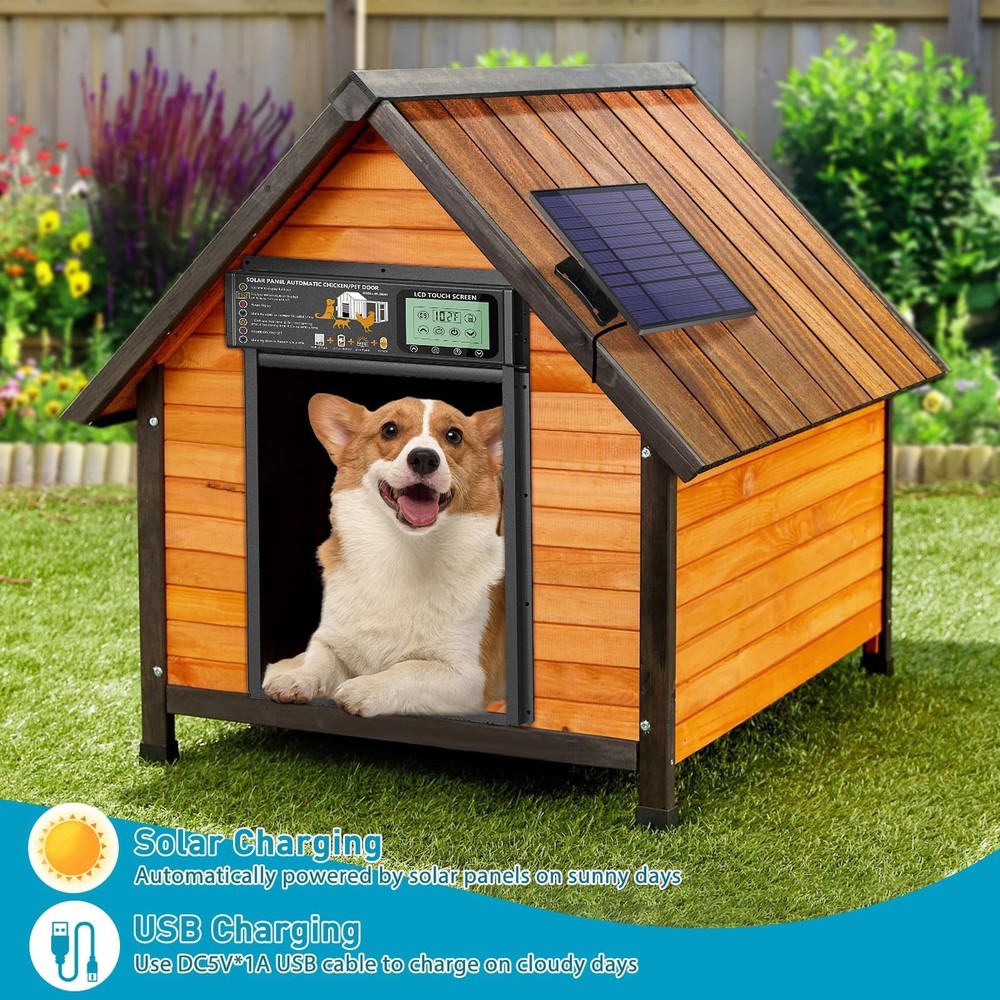 Automatic Pet Door, Dog Door Radar, Timer & Light Sensor Modes, Solar & USB R...