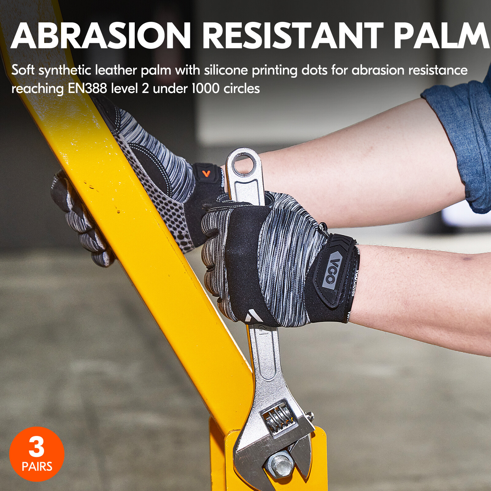 Vgo 3Pairs Synthetic Leather Work Gloves,Mechanic Gloves,Outdoor Gloves(SL7895)