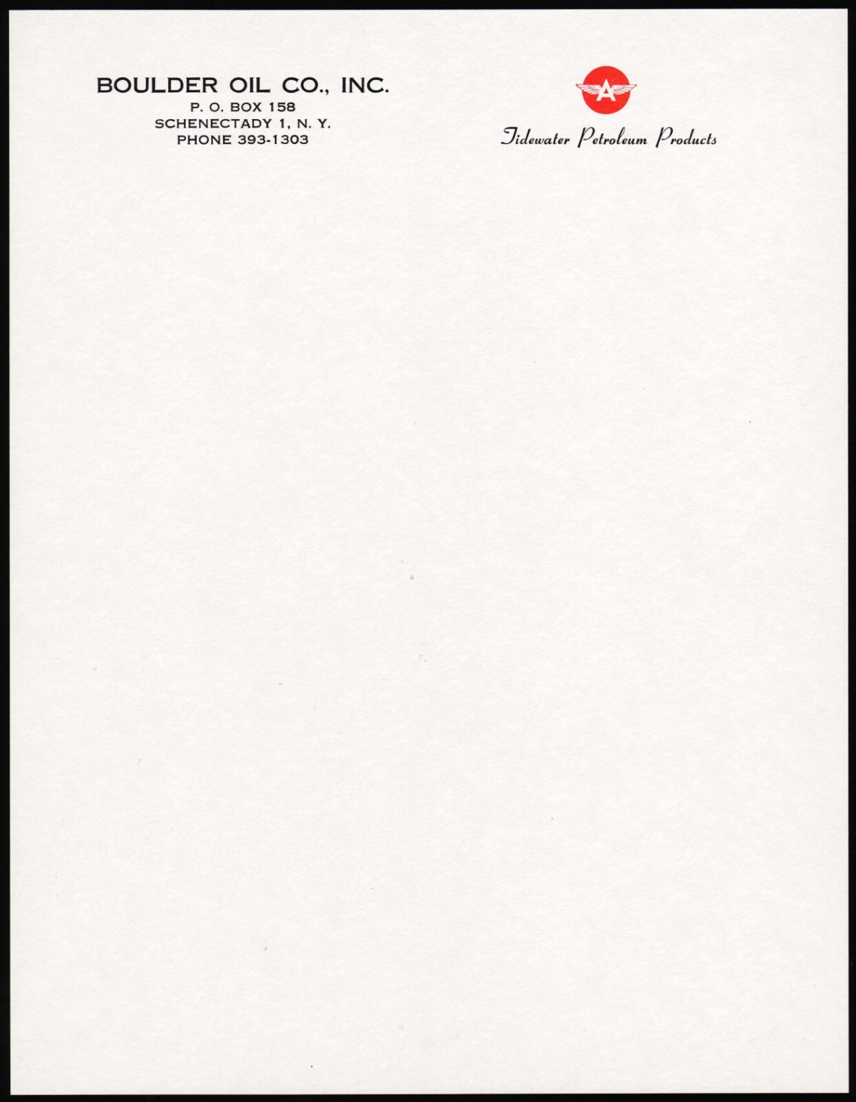Vintage letterhead BOULDER OIL CO Flying A logo Tidewater Schenectady NY n-mint+