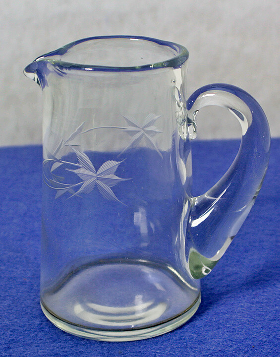 Clear Glass Etched Star Flower Pitcher