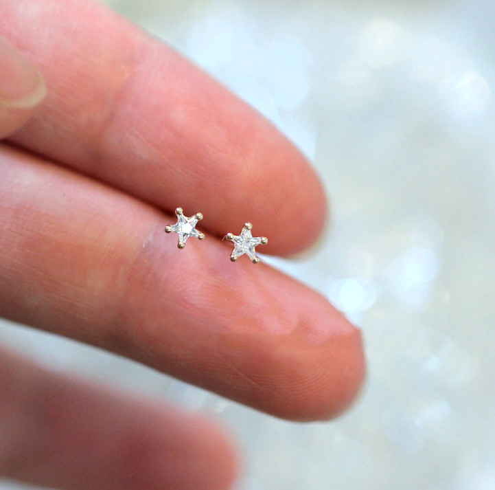Tiny Gold Star Cubic Zirconia Stud Earrings