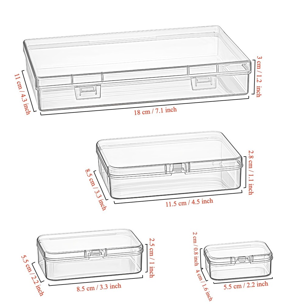 24 Pieces Mixed Sizes Rectangular Empty Mini Clear Plastic Organizer Storage ...