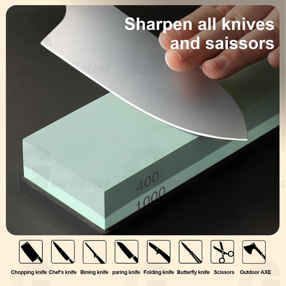 Knife Sharpening Stone Includes 2 Side Grit 400/1000 Whetstone for Kitchen Knive