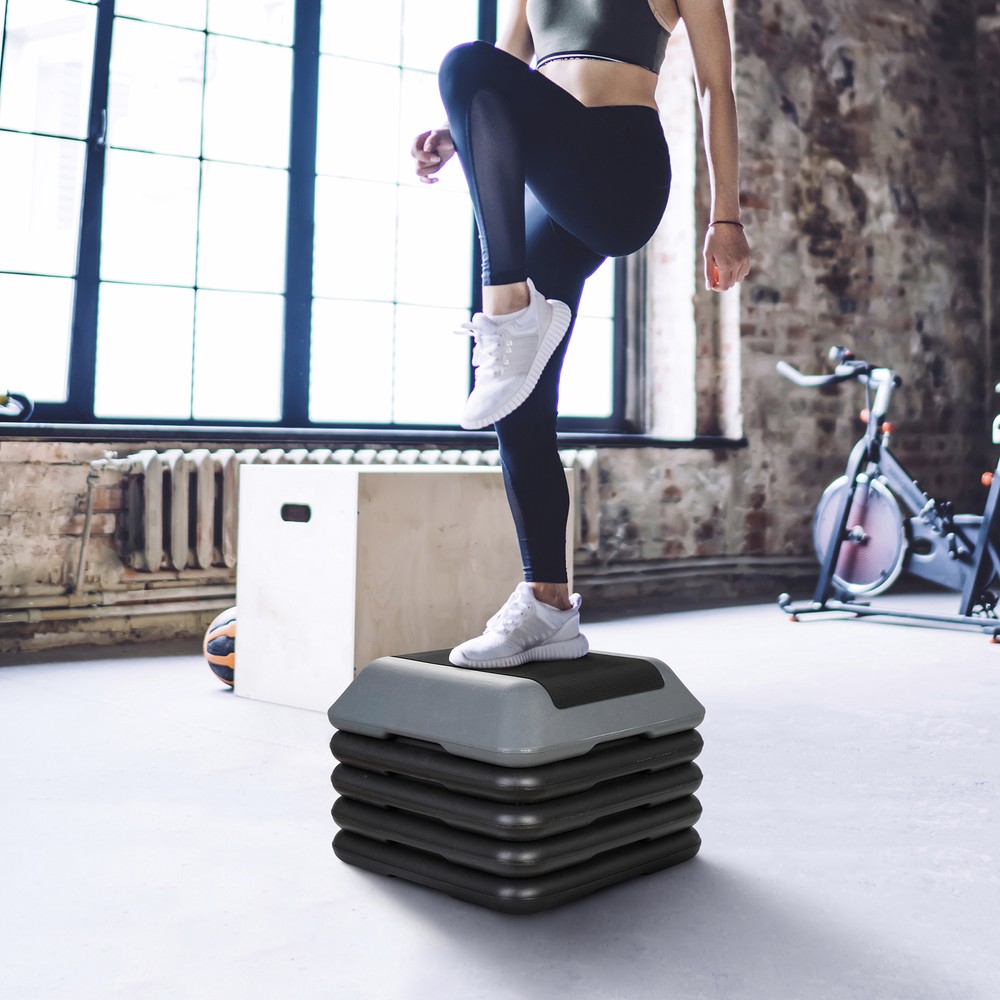 2PCS Step Aerobic Exercise Platform Nonslip with 4 Risers Workout Indoor Gym