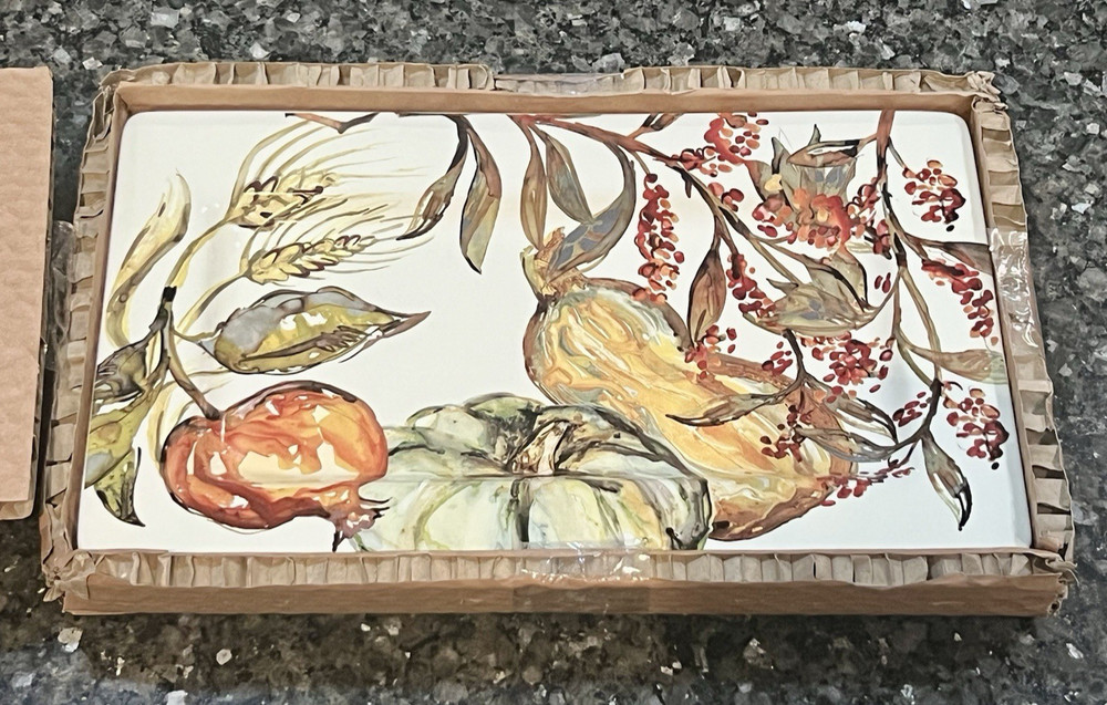 NEW Pottery Barn Harvest Pumpkin Stoneware Rectangular Serving Platter, Fall