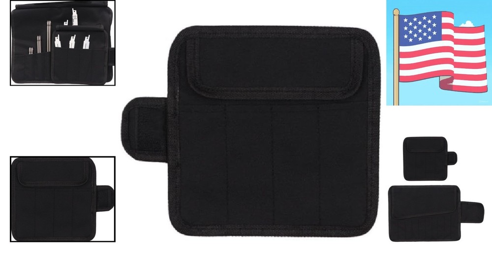 Compact Tool Roll-Up Pouch with Multiple Pockets for Small Accessories - Black