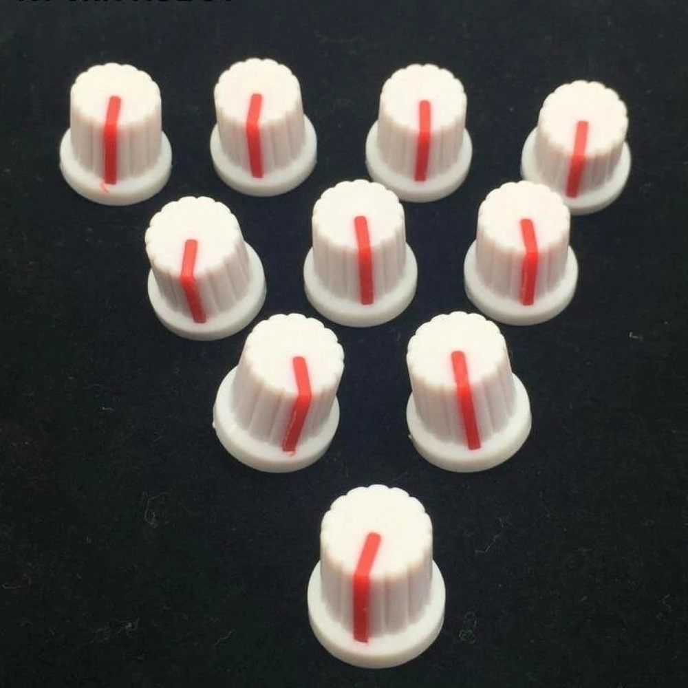10pcs Red White Volume Control Rotary Knobs For 6mm Knurled Shaft Potentiometer