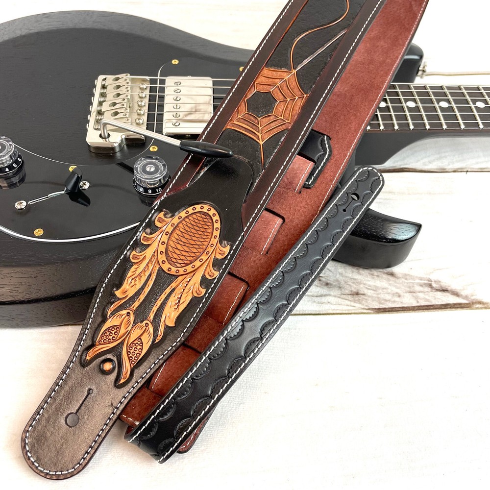 Walker & Williams LC-38 100% Hand Made Leather Strap with Carved Spider & Web