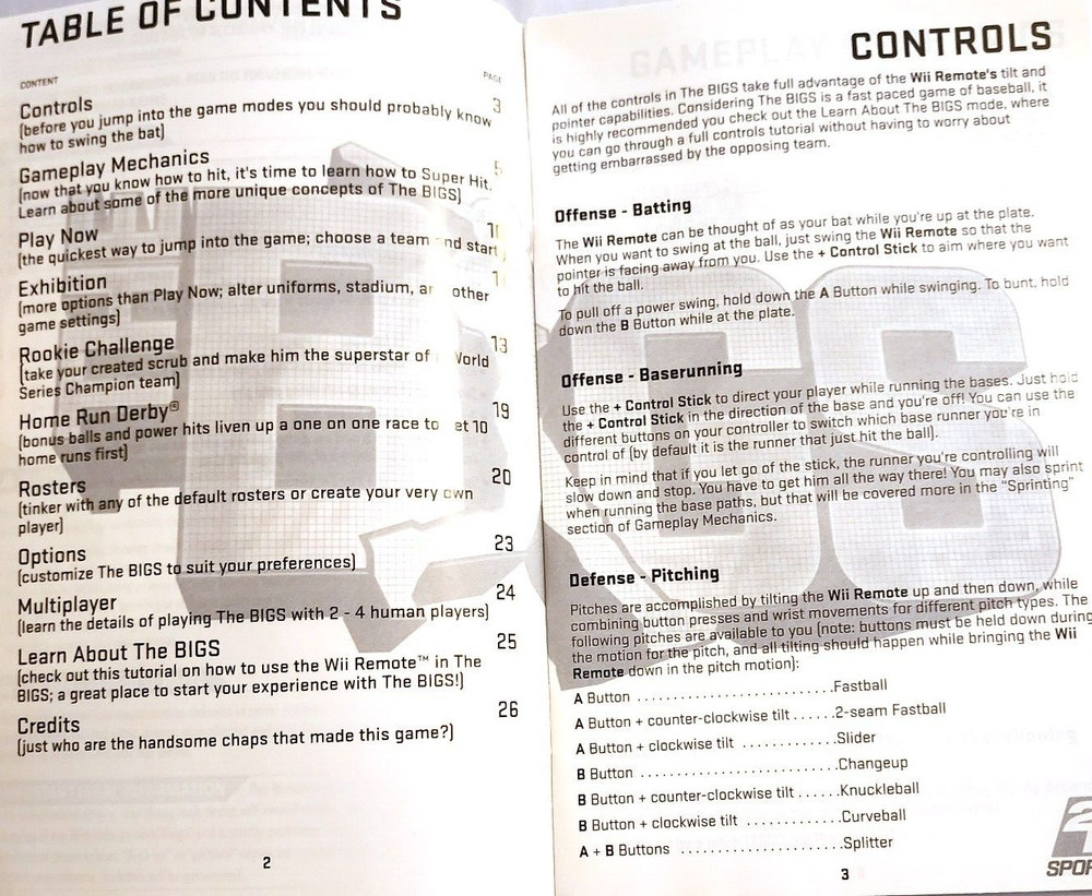 Replacement WII Game Manual Guide THE BIGS