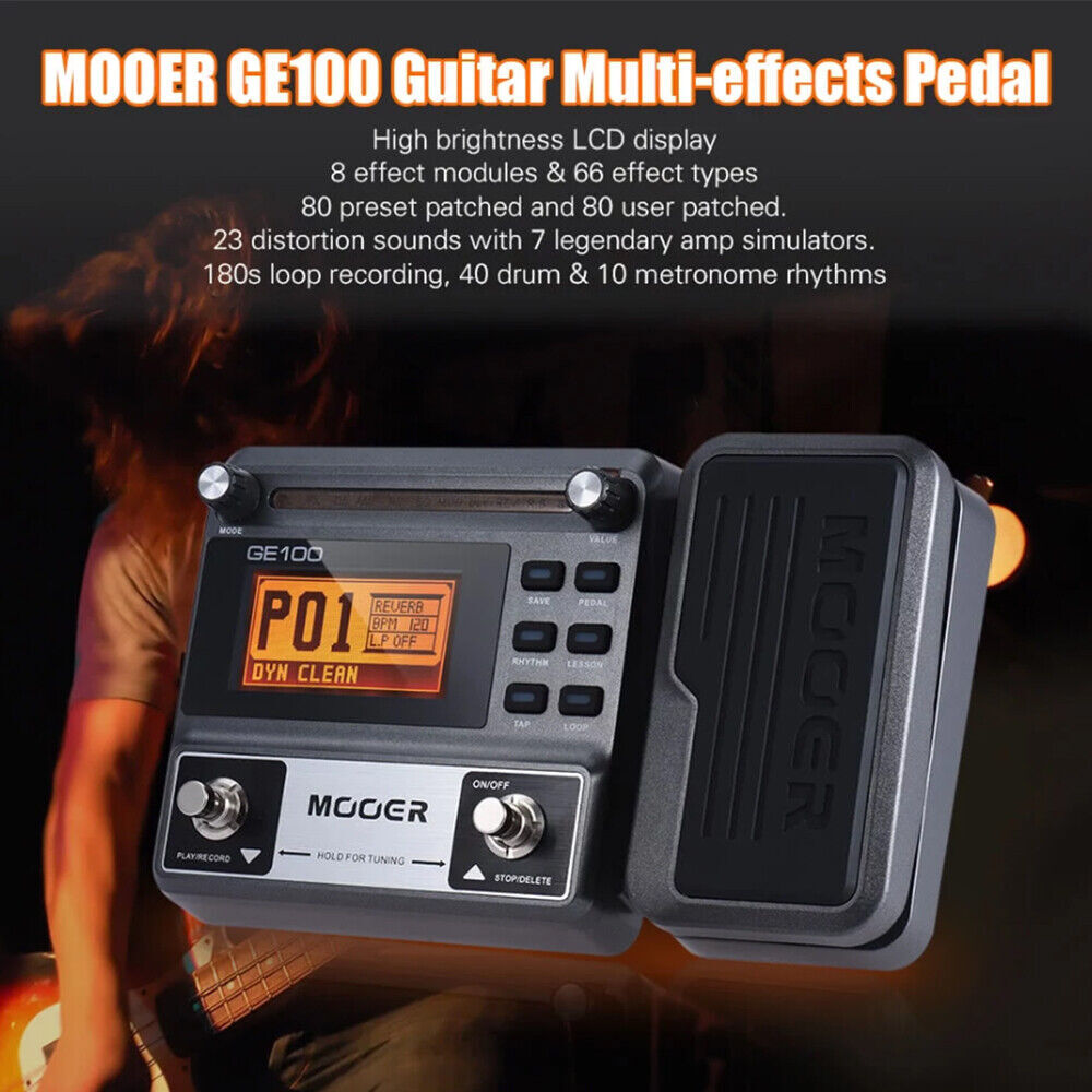 MOOER GE100 Multi-Effects Guitar Pedal With LCD 66 Effects 3mins Loop Recording