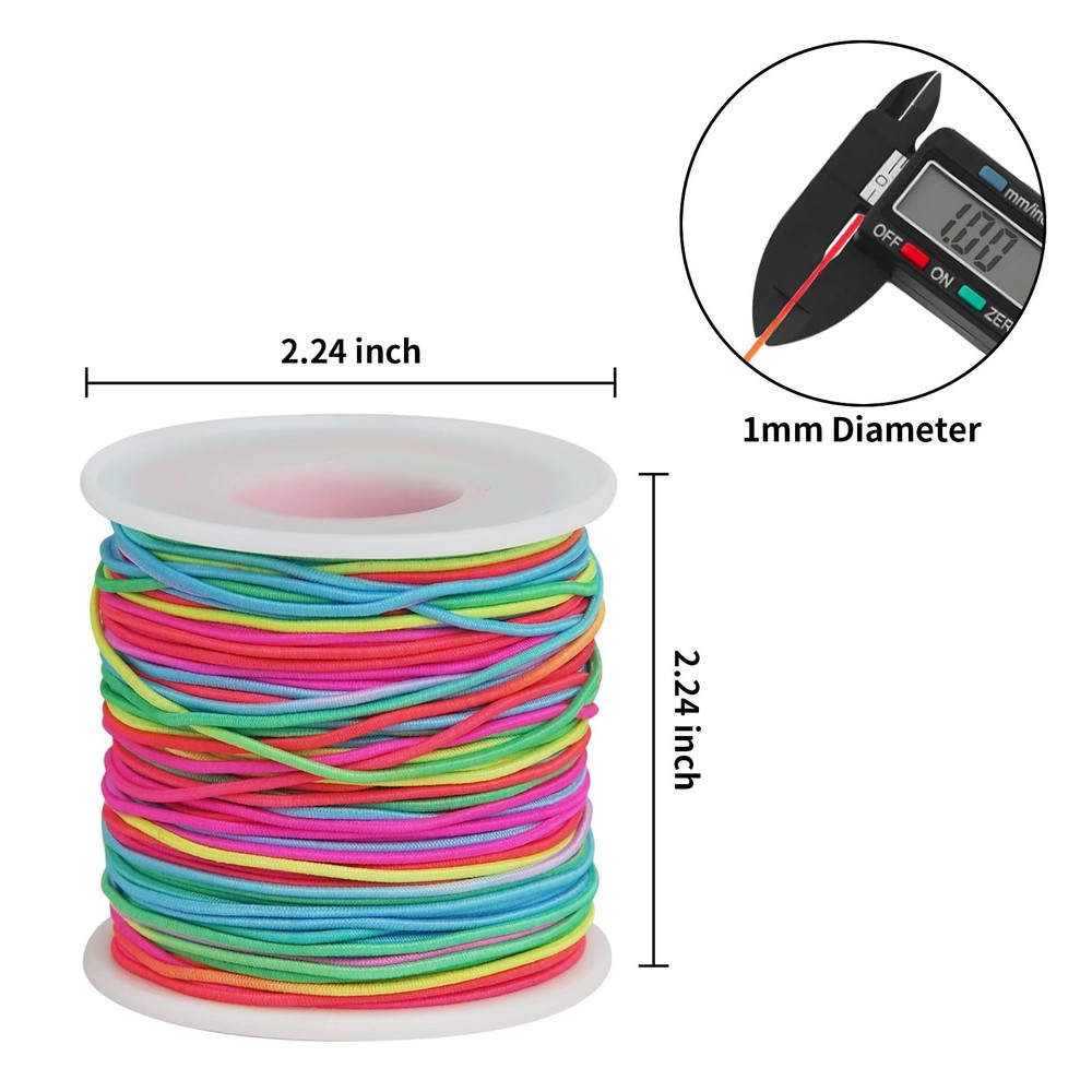 Ohtomber Bracelet String Elastic Cord - 2 Rolls 1MM Rainbow Multicolor