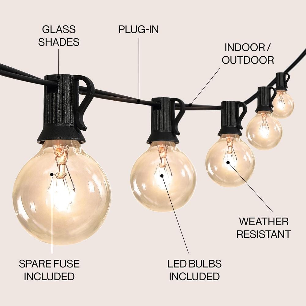 JONATHAN Y 25 ft. Plug-in Rustic G40 Bistro Globe String Lights, Black