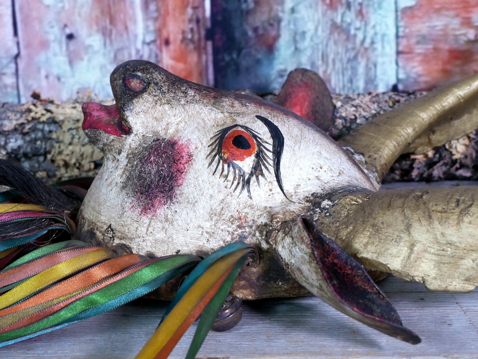 Coconut Goat Mask with Hair Beard Real Horns Handmade Guerrero Mexican Folk Art