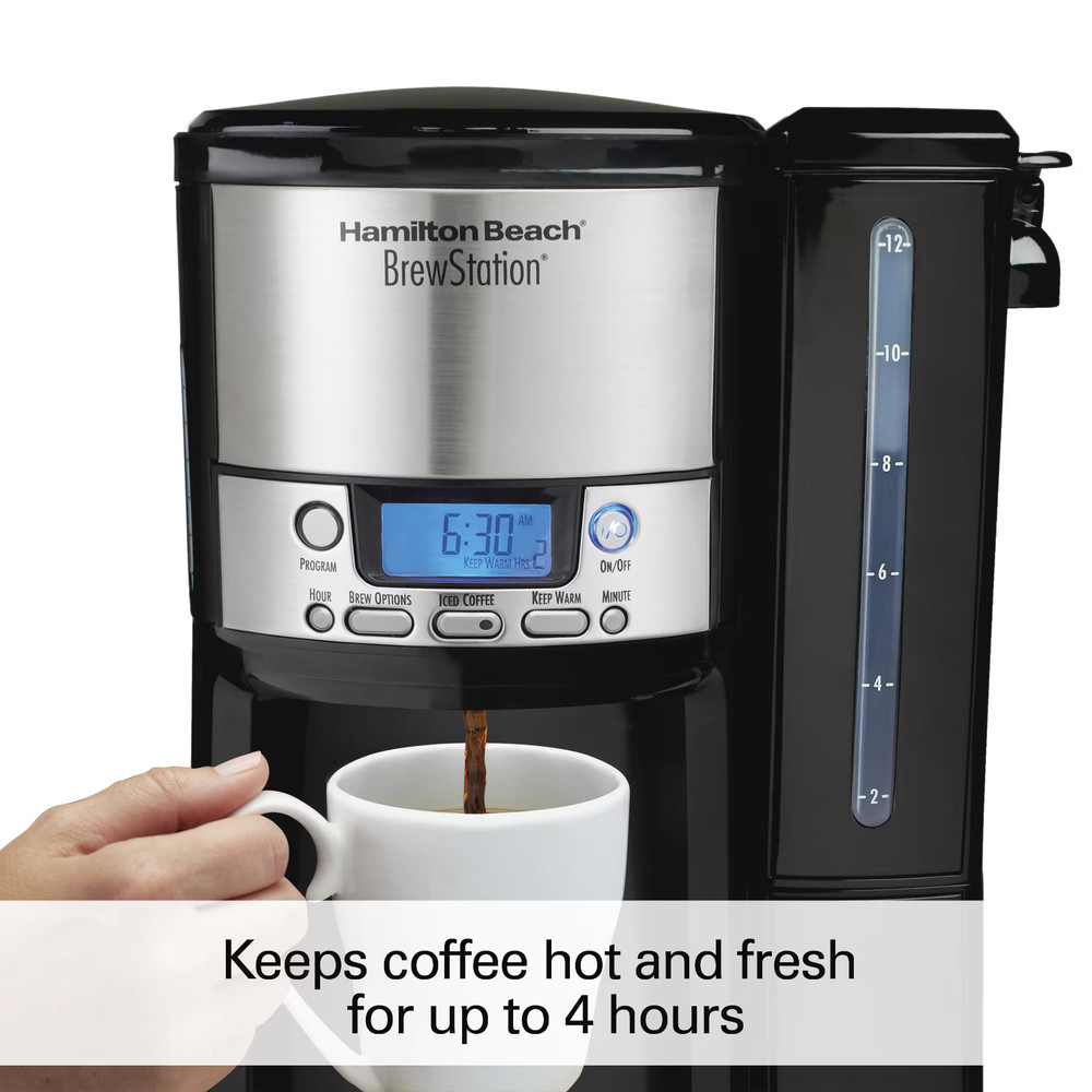 BrewStation 12- Cup Programmable Black Drip Coffee Maker with Removable Water
