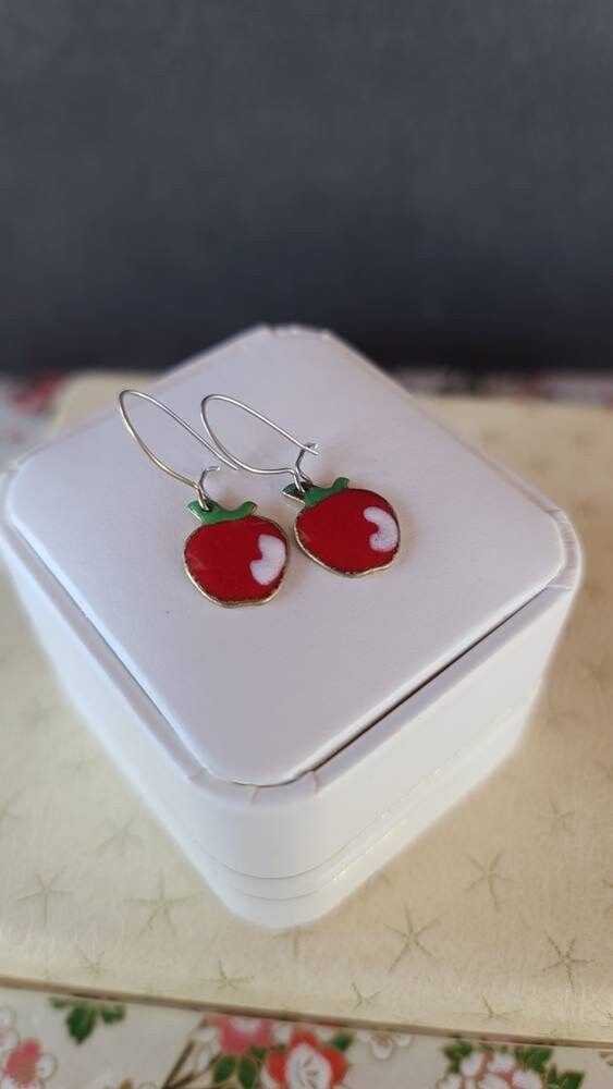 Enamel Apple Dangling Earrings