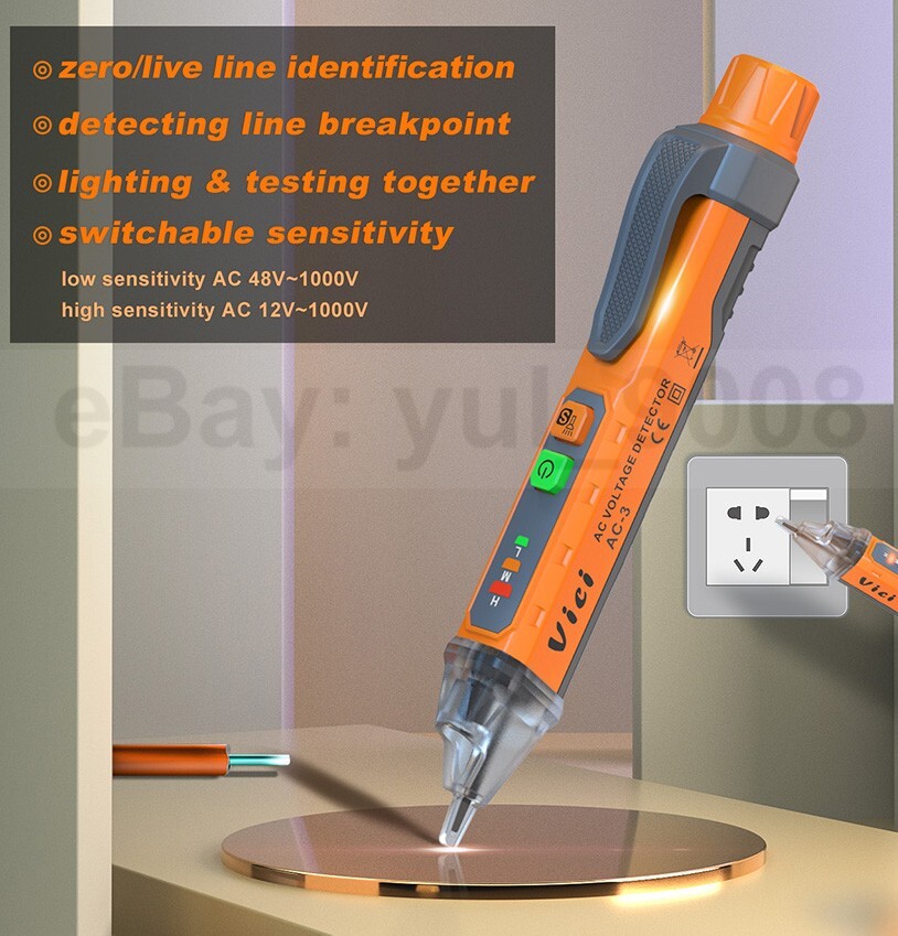 Switchable sensitivity AC live wire test voltage Detector w/ sound Light alarm
