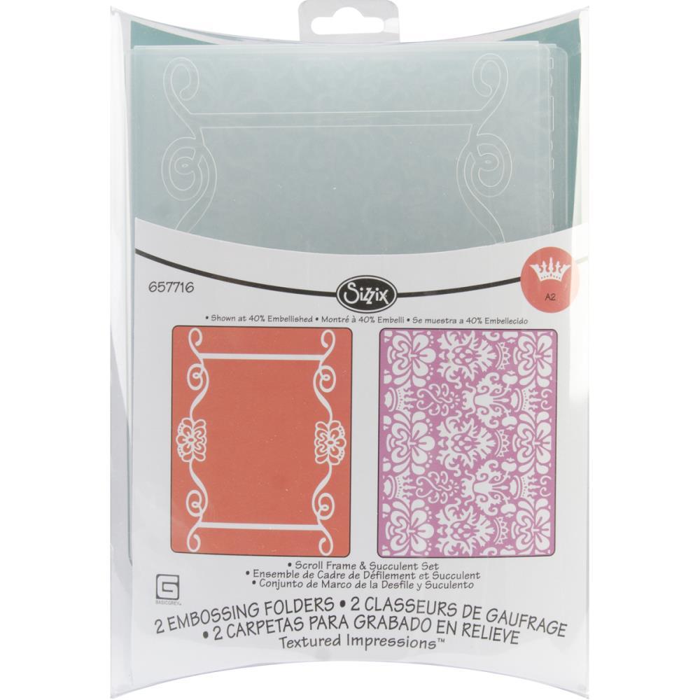 Sizzix Texture Impression 2 Embossing Folder Scroll Frame & Succulent Set 211791