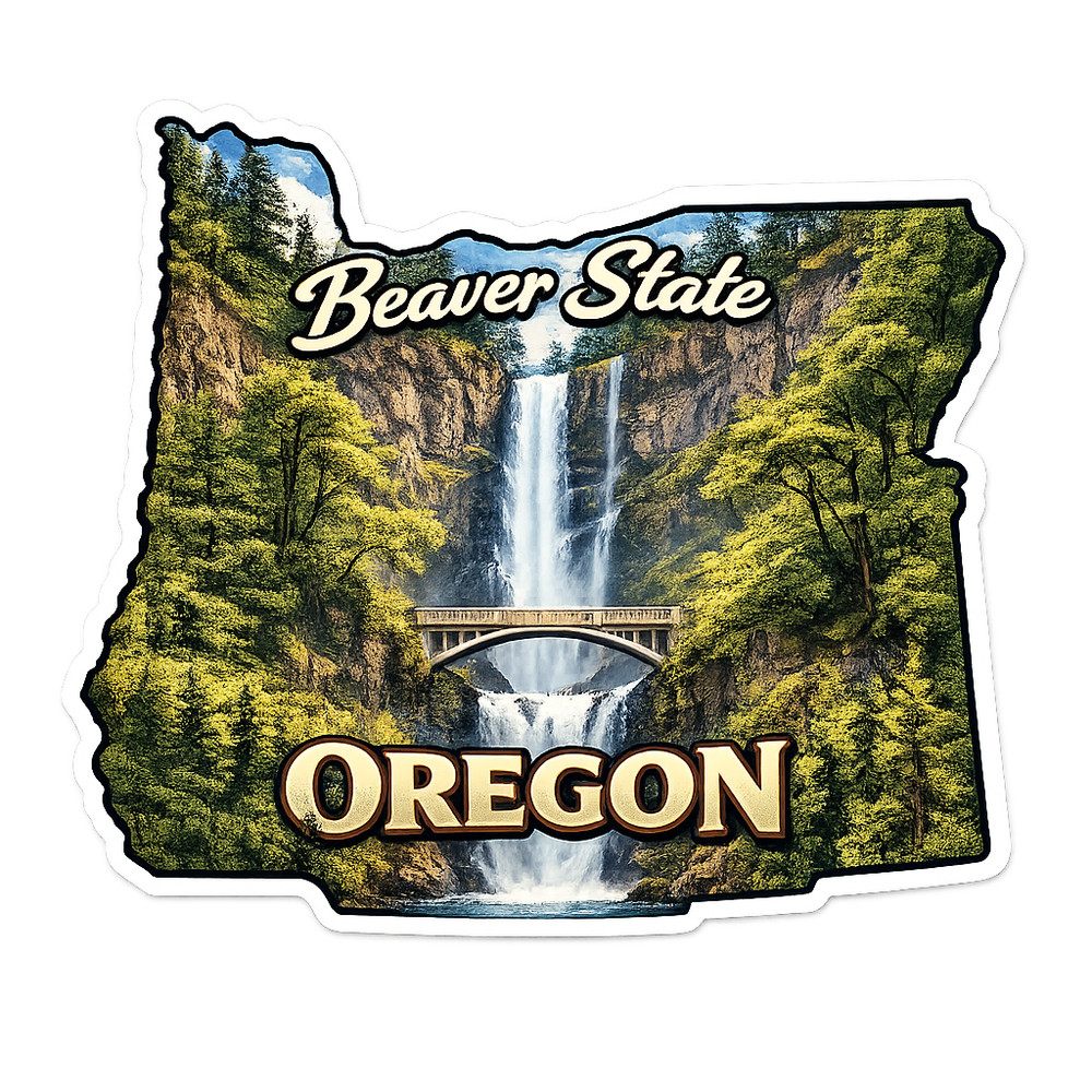 Oregon Custom State Sticker "Beaver State" Multnomah Falls