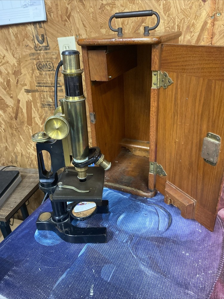 Antique Bausch & Lomb Jug Handle Microscope Plus Case