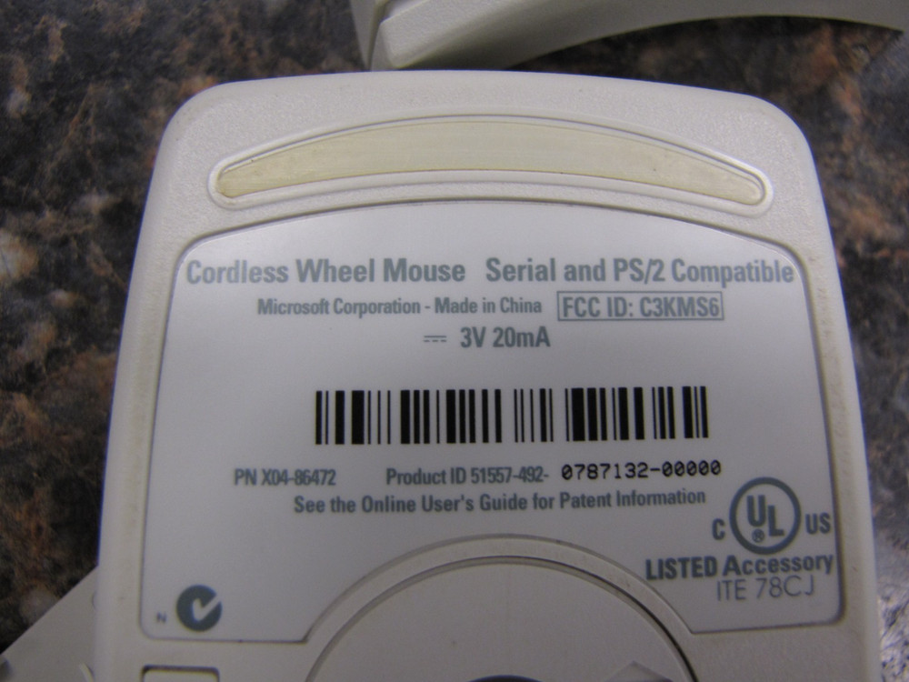 Microsoft Cordless Wheel Mouse Wireless Serial & PS/2 Compatible & Receiver