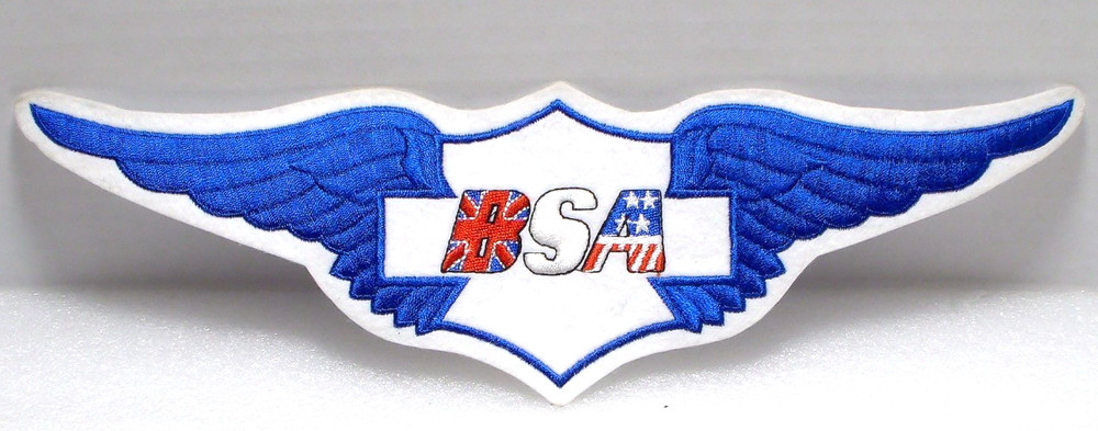 BSA Motorcycle Blue Winged Biker Back Patch NOS 3.5" x 12"