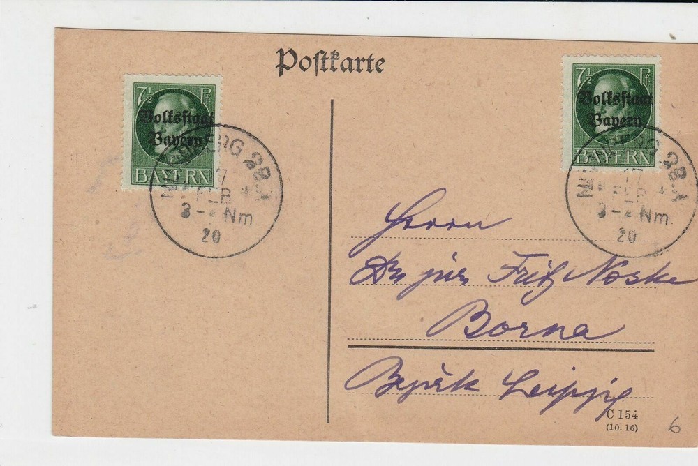 bavaria 1920 stamps card ref 20617