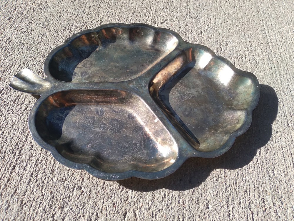 Vintage Leaf Serving Dish Divided Silver Plated Hong Kong