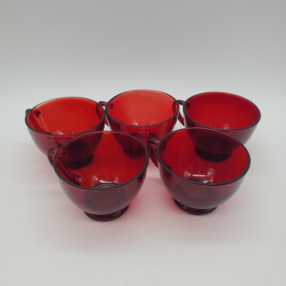 Vtg Anchor Hocking Serva Snack  Ruby Cups Set of 5