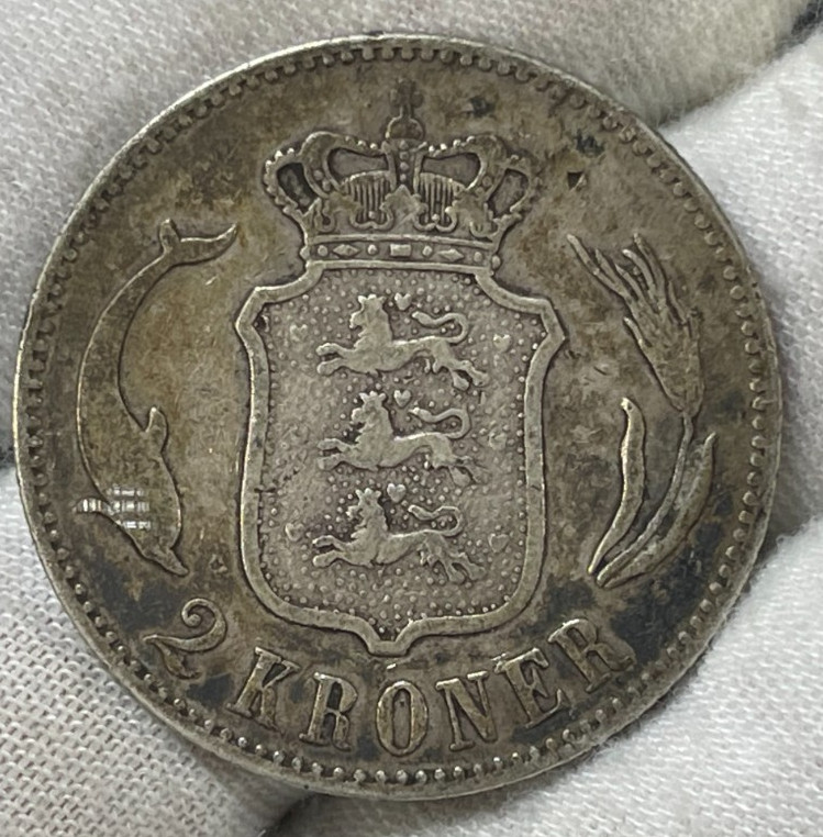 1875 Denmark 2 Kroner Silver Coin High Value