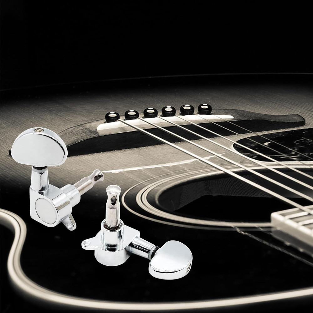 6Pcs 3+3 Guitar Tuning Pegs, Chrome Guitar Tuners Machine Head Knobs, String ...