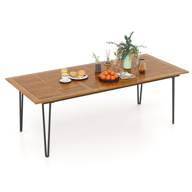 86.5'' Backyard Rectangular Dining Table w/ Acacia Wood Tabletop & Umbrella Hole