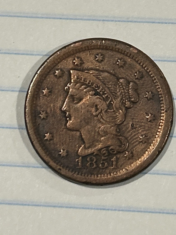 1851 Liberty Head Large One Cent US Copper Coin