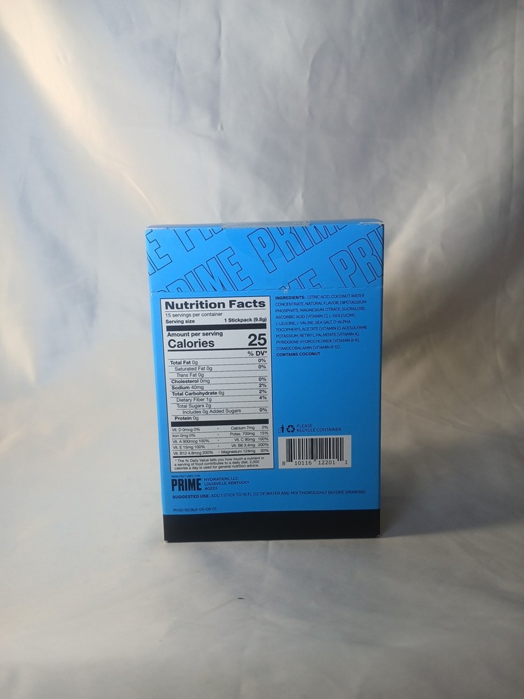 PRIME Hydration+ BLUE RASPBERRY Electrolyte Drink Mix 15 packets total