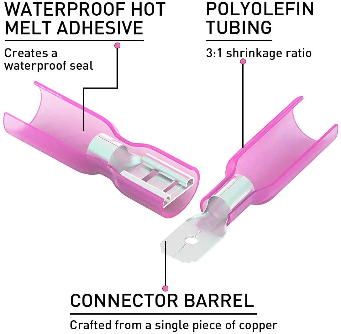 220x Waterproof Heat Shrink Spade Wire Connectors Electrical Crimp Terminals set