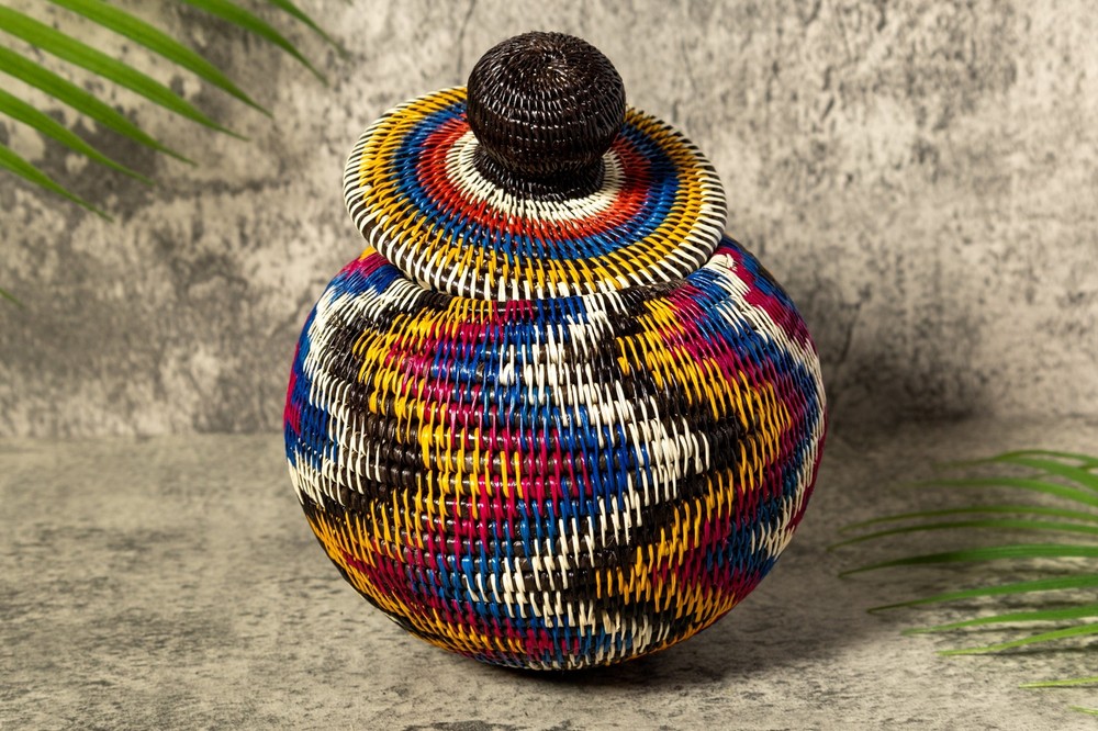 Rainbow Lightning Flash Woven Basket With Top
