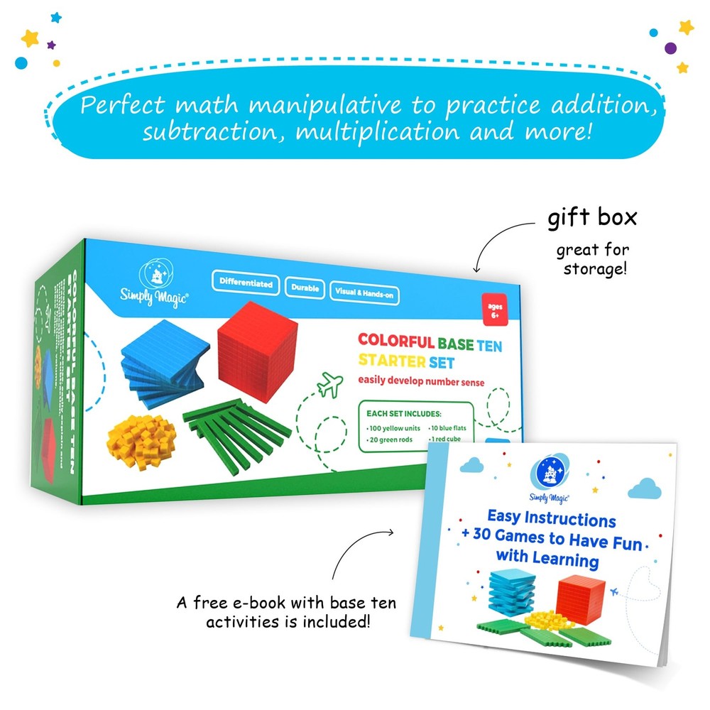 Simply magic 131 PCS Base Ten Blocks for Math - Place Value Small, Assorted
