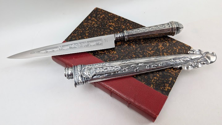 Vintage Antique Silver Gaucho Knife & Scabbard Cowboy Theme Argentinian Dagger