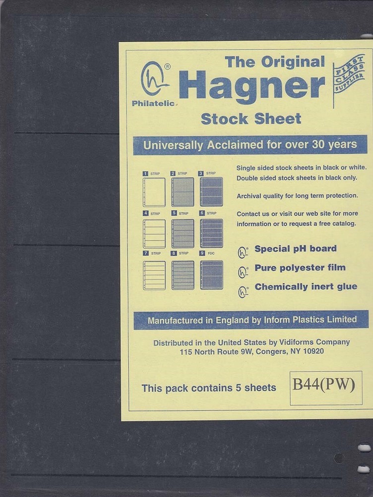 Stamp Stock Sheets Pages Double Sided 4 Row 5 Pack Black Hagner High Quality New