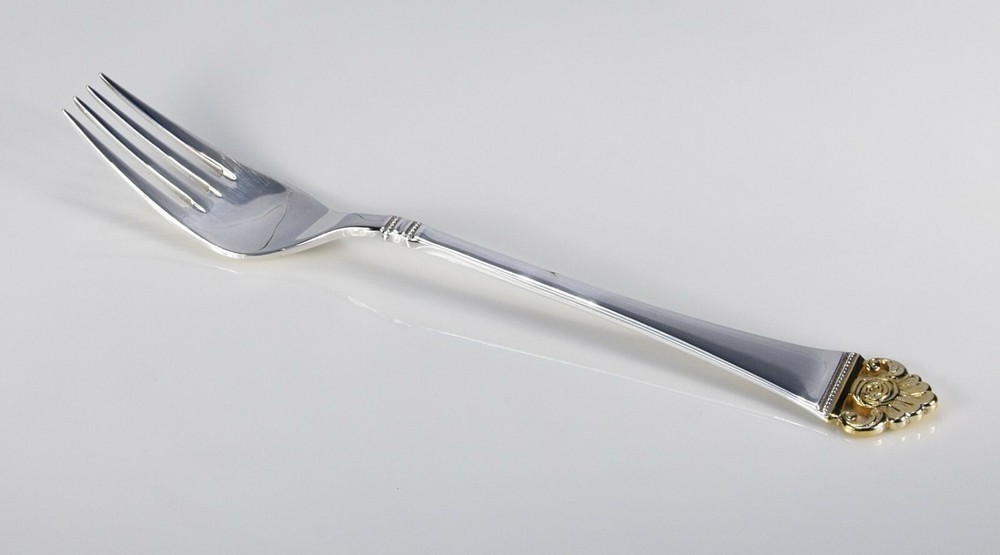 Robbe & Berking Rose Pattern Partially Gold Plated 150 Silver " Dining Fork