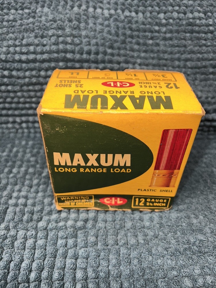 Vintage C I L Maxum Long Range Load 12ga EMPTY Shotgun Shell Box