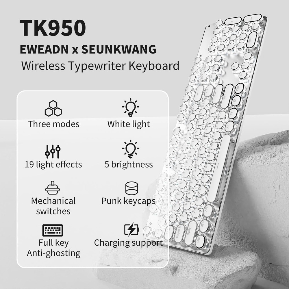 TK950 Wireless Typewriter Keyboard and Mouse Combo,104 Keys Retro Typewriter ...