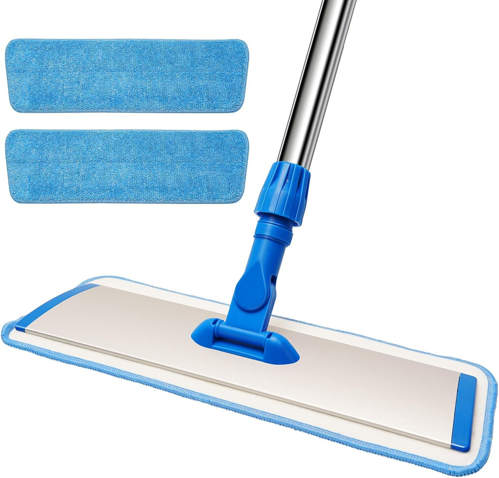 18" Professional Microfiber Mop Floor Cleaning, Flat with Stainless Blue