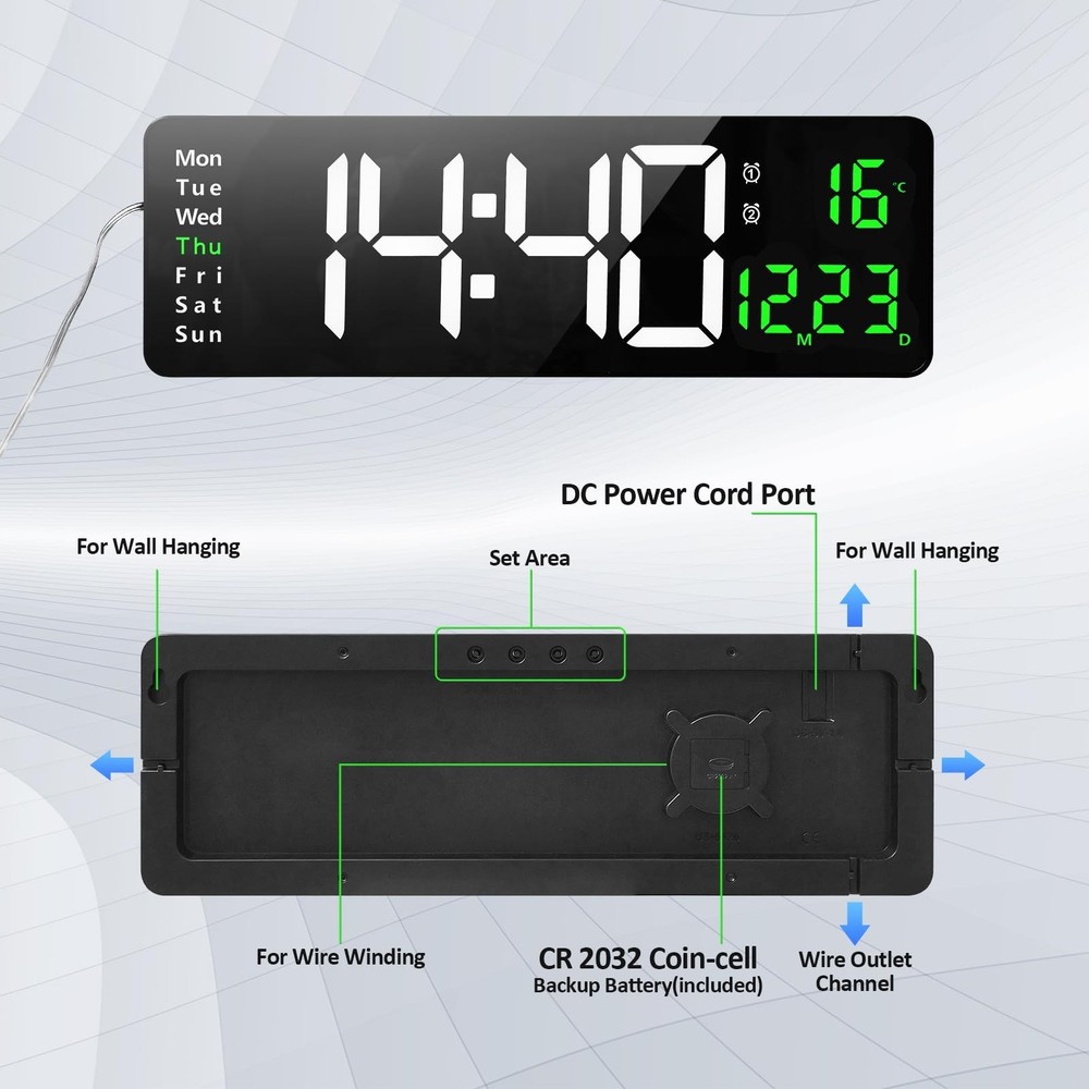 Large Digital Wall Clock,16 Inch Digital Wall Clock with Time Date Temp Week,...