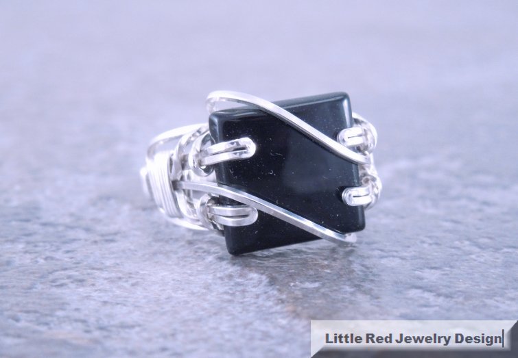 Sterling Silver Wire Wrapped Black Onyx Ring